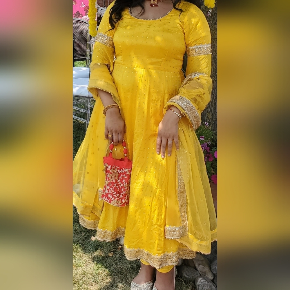 Yellow Anarkali Indian Dress With Gold Bead Work
